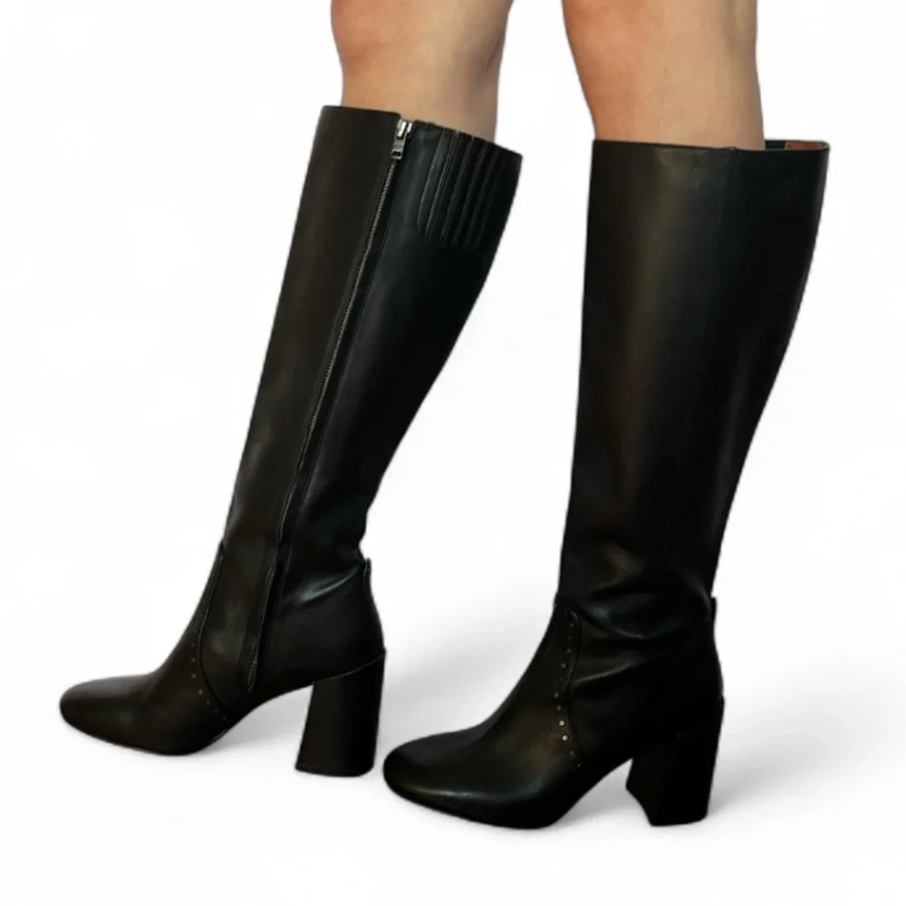 Coach Falon Black Leather Knee-High Women's Boots Chunky Heel Sz 9.5 SOOL